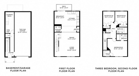 Floor plan for 3 beds, 2.5 baths, 1450 sqft